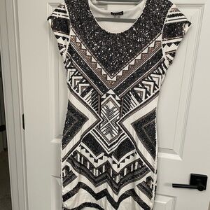 Venus Sequin Embellished Black & Gold White Dress